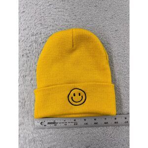 Yellow Smiley Beanie Toque Youth Yellow Knit‎ Embroidered Acrylic | NWOT